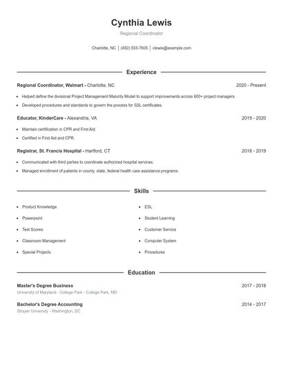 Regional Coordinator Resume