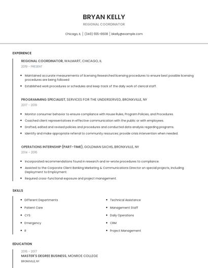Regional Coordinator Resume