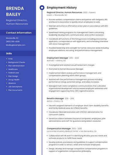 Regional Director, Human Resources Resume