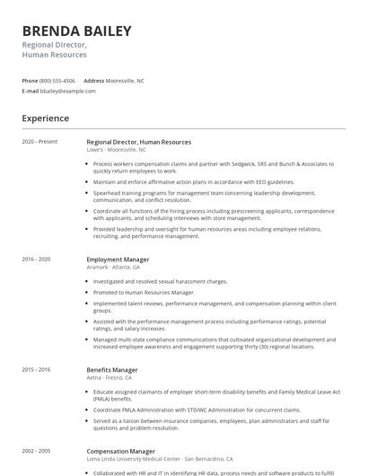 Regional Director, Human Resources Resume