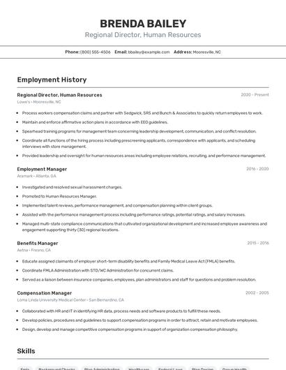 Regional Director, Human Resources Resume