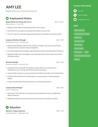 Regional Director, Human Resources Resume