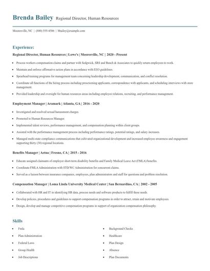 Regional Director, Human Resources Resume