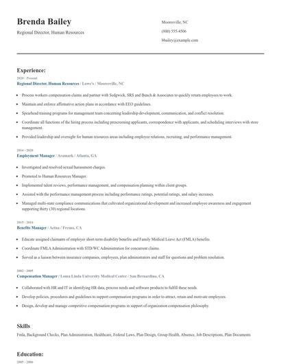 Regional Director, Human Resources Resume