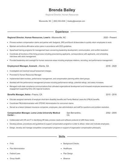 Regional Director, Human Resources Resume