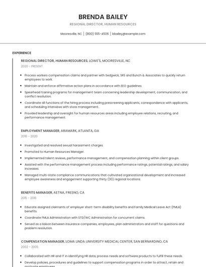 Regional Director, Human Resources Resume