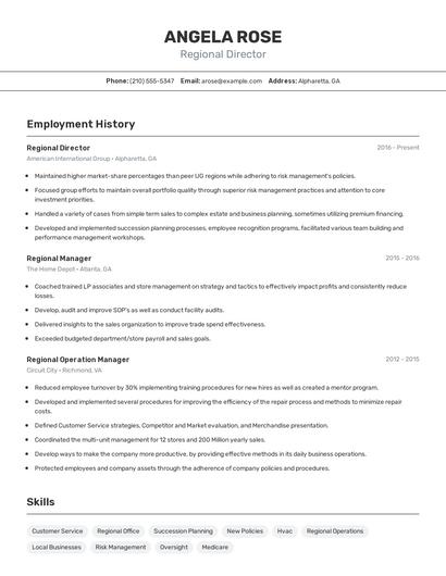 Regional Director Resume