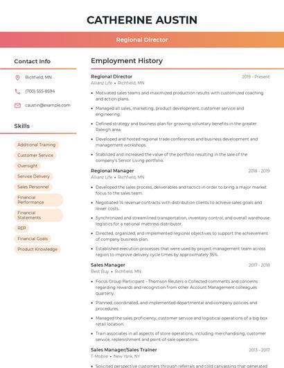 Regional Director Resume