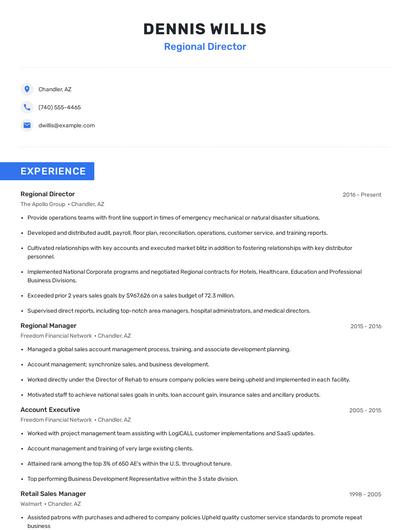 Regional Director Resume
