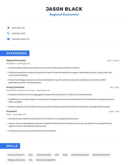 Regional Economist Resume