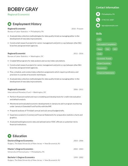 Regional Economist Resume