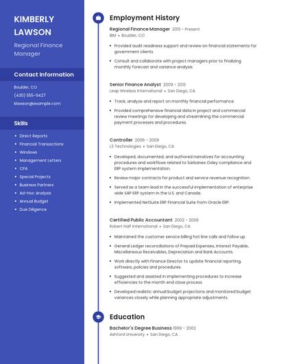 Regional Finance Manager Resume
