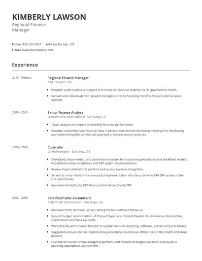 Regional Finance Manager Resume