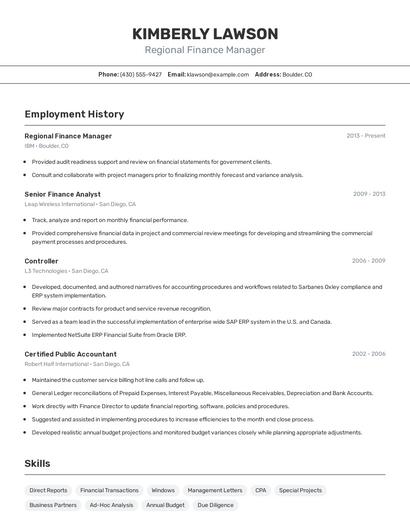 Regional Finance Manager Resume