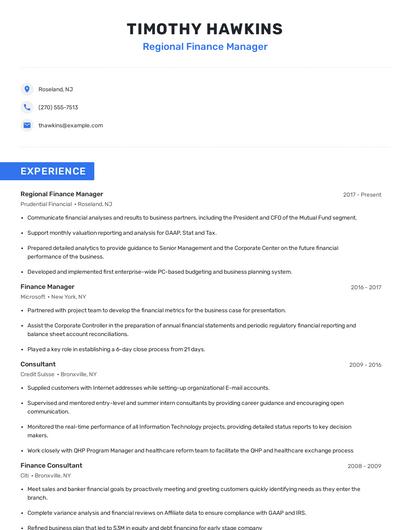Regional Finance Manager Resume
