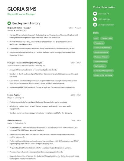 Regional Finance Manager Resume