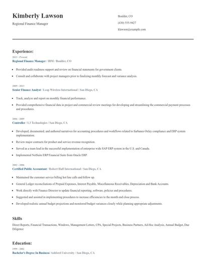 Regional Finance Manager Resume