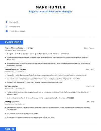 Regional Human Resources Manager Resume