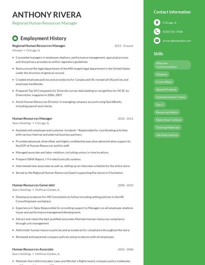 Regional Human Resources Manager Resume