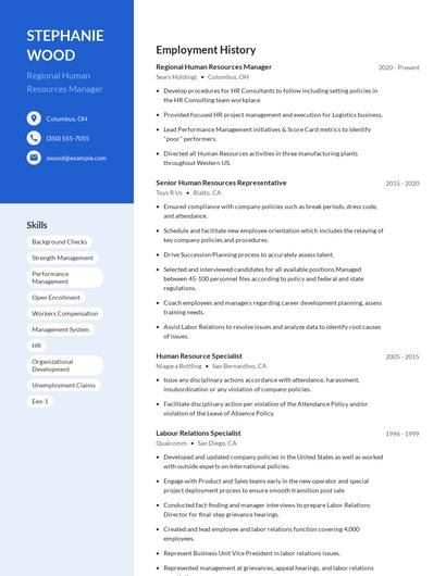 Regional Human Resources Manager Resume