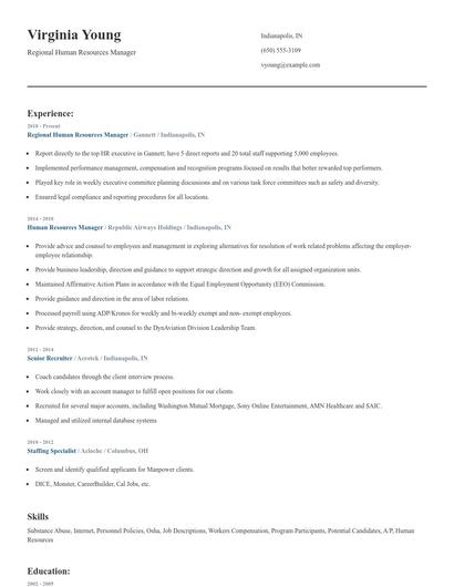 Regional Human Resources Manager Resume