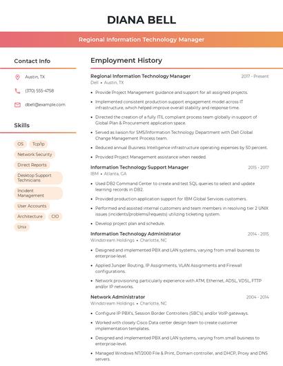 Regional Information Technology Manager Resume