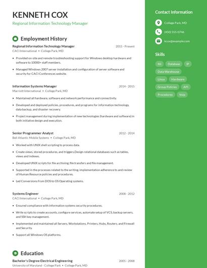 Regional Information Technology Manager Resume
