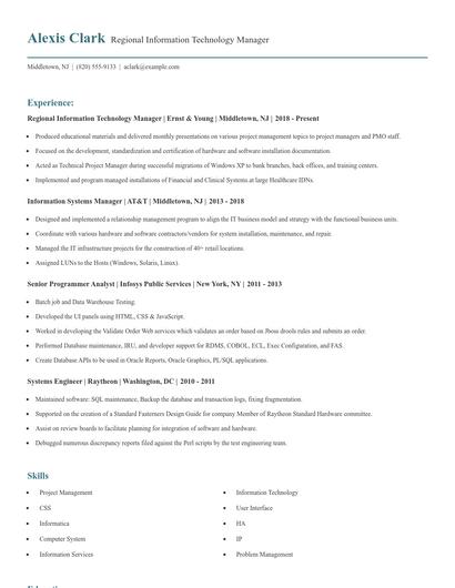 Regional Information Technology Manager Resume