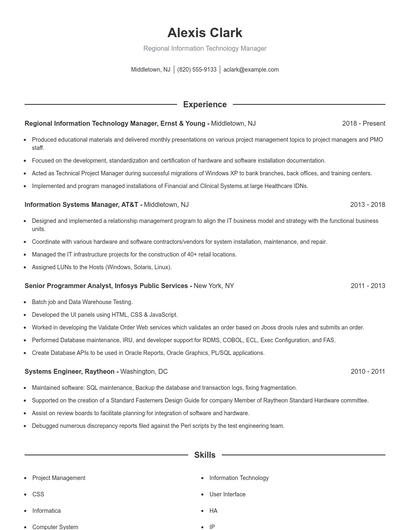 Regional Information Technology Manager Resume