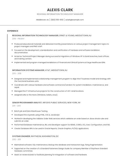 Regional Information Technology Manager Resume