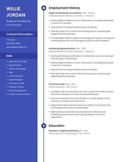 Regional Marketing Coordinator Resume