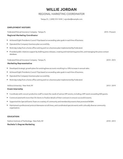 Regional Marketing Coordinator Resume