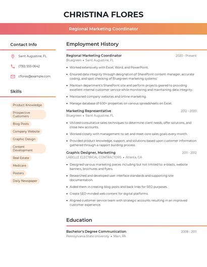 Regional Marketing Coordinator Resume