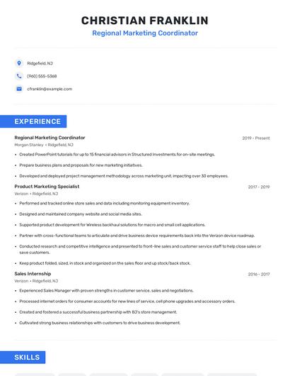 Regional Marketing Coordinator Resume
