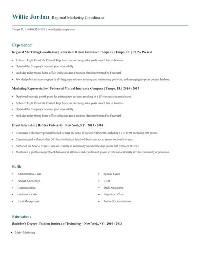 Regional Marketing Coordinator Resume