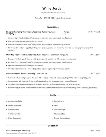 Regional Marketing Coordinator Resume