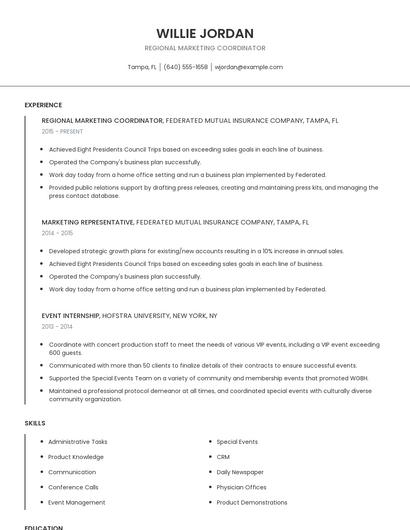 Regional Marketing Coordinator Resume