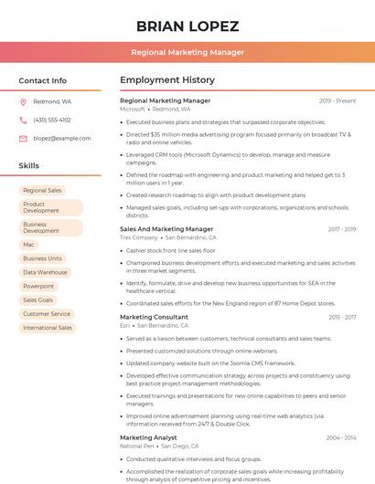 Regional Marketing Manager Resume