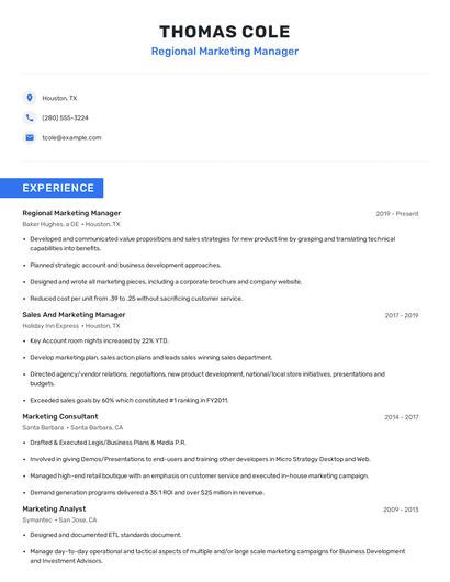 Regional Marketing Manager Resume