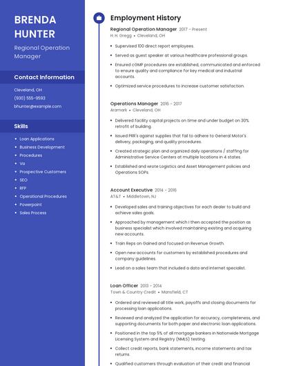 Regional Operation Manager Resume