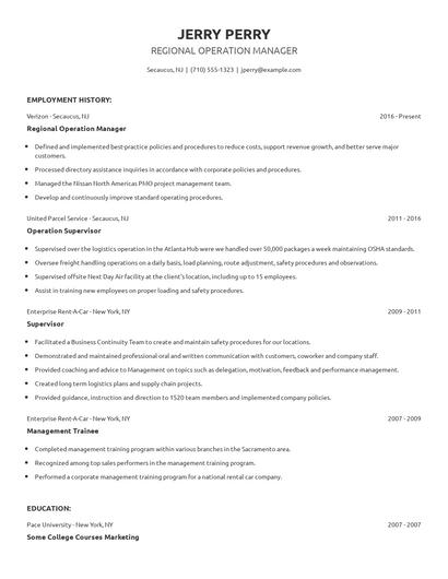 Regional Operation Manager Resume