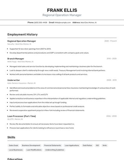 Regional Operation Manager Resume