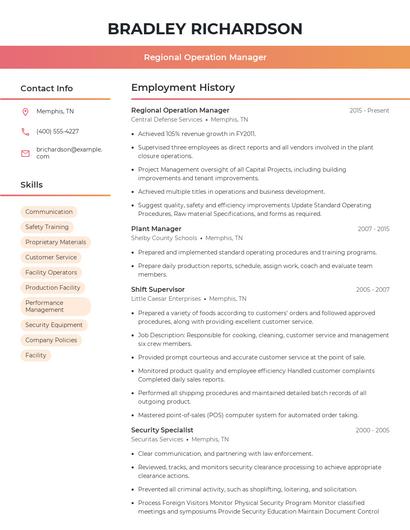 Regional Operation Manager Resume