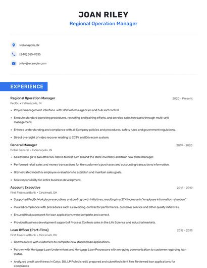 Regional Operation Manager Resume
