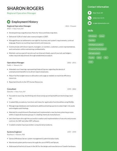 Regional Operation Manager Resume