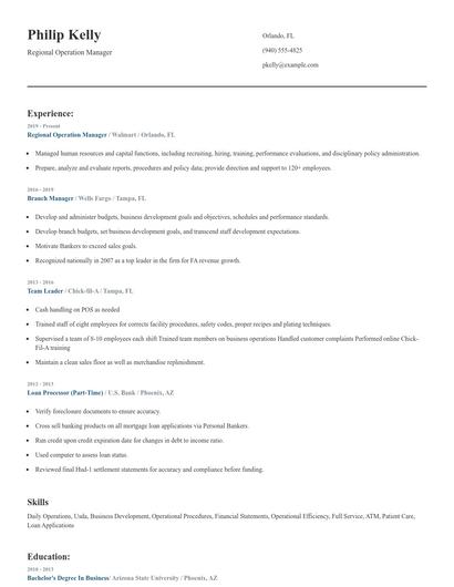Regional Operation Manager Resume
