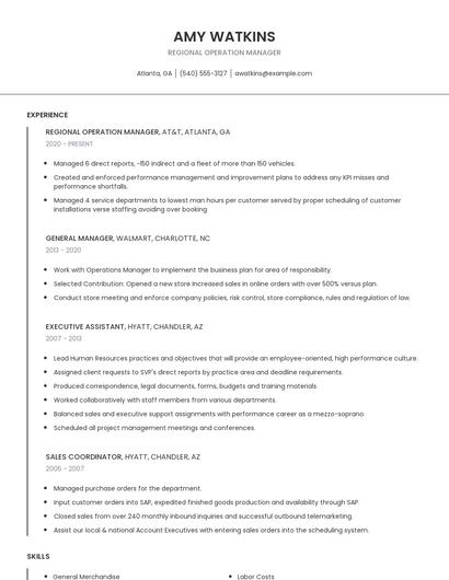 Regional Operation Manager Resume