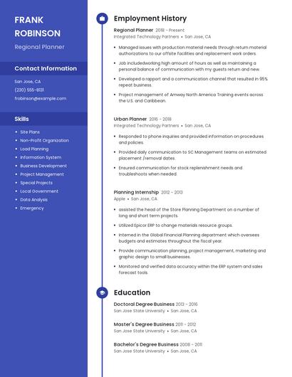 Regional Planner Resume