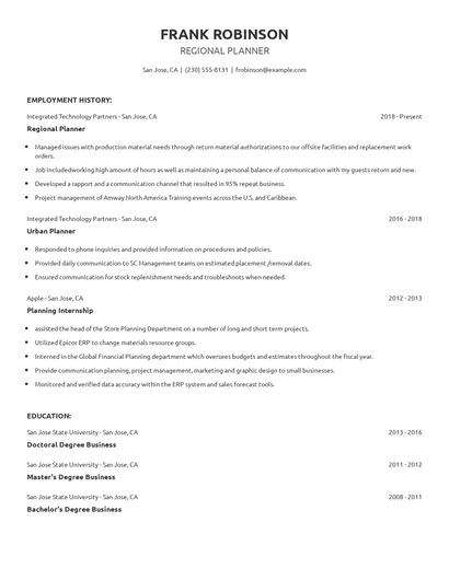 Regional Planner Resume