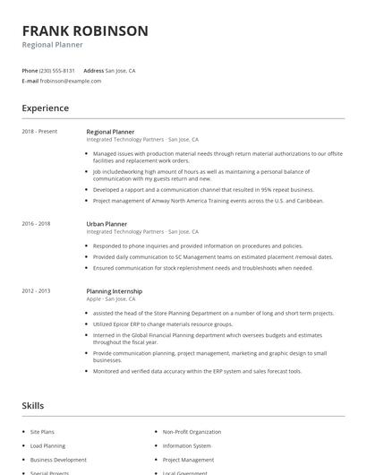 Regional Planner Resume